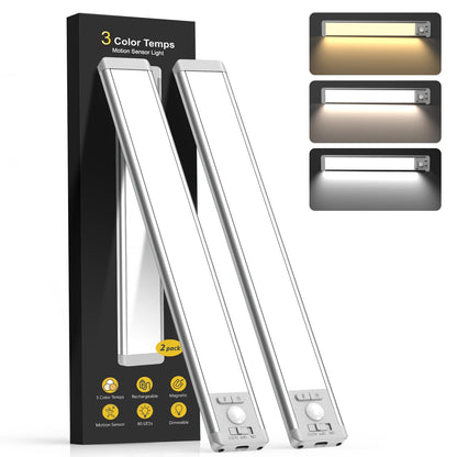 10inch Under Cabinet Lighting, 2 Pack Rechargeable Motion Sensor Light Indoor, 5 Levels Dimmable Magnetic Closet Lights, Wireless Under Counter Lights for Kitchen, Stairs